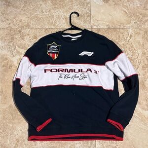 Formula 1 Black & White Crewneck Sweatshirt with Red Trim